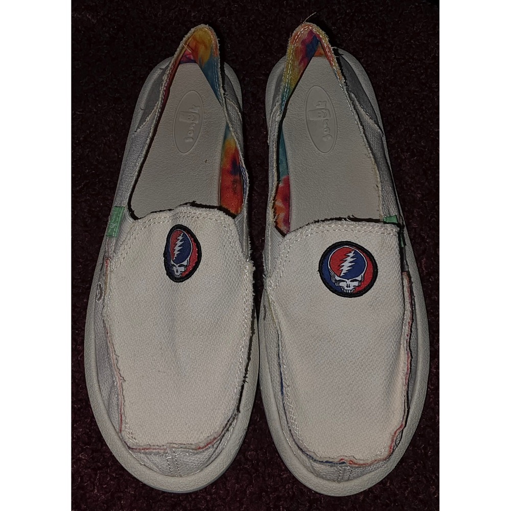Sanuk Grateful Dead Donna 'Steal Your Face Canvas Slip On Shoes Cream Sz 8
